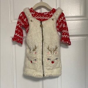 Festive Reindeer Fleece Vest and Red Patterned Shirt